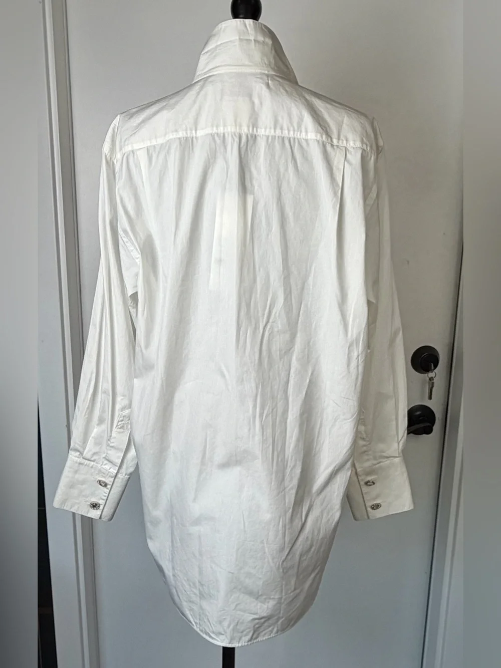 CHANEL VTG 08 Tux Shirt, crystal CC buttons, white, FR46, (fits like M),EUC